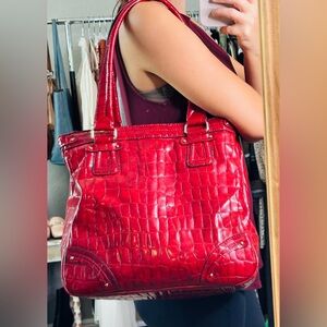 Liz Claiborne Red Croc-Embossed Shoulder Bag